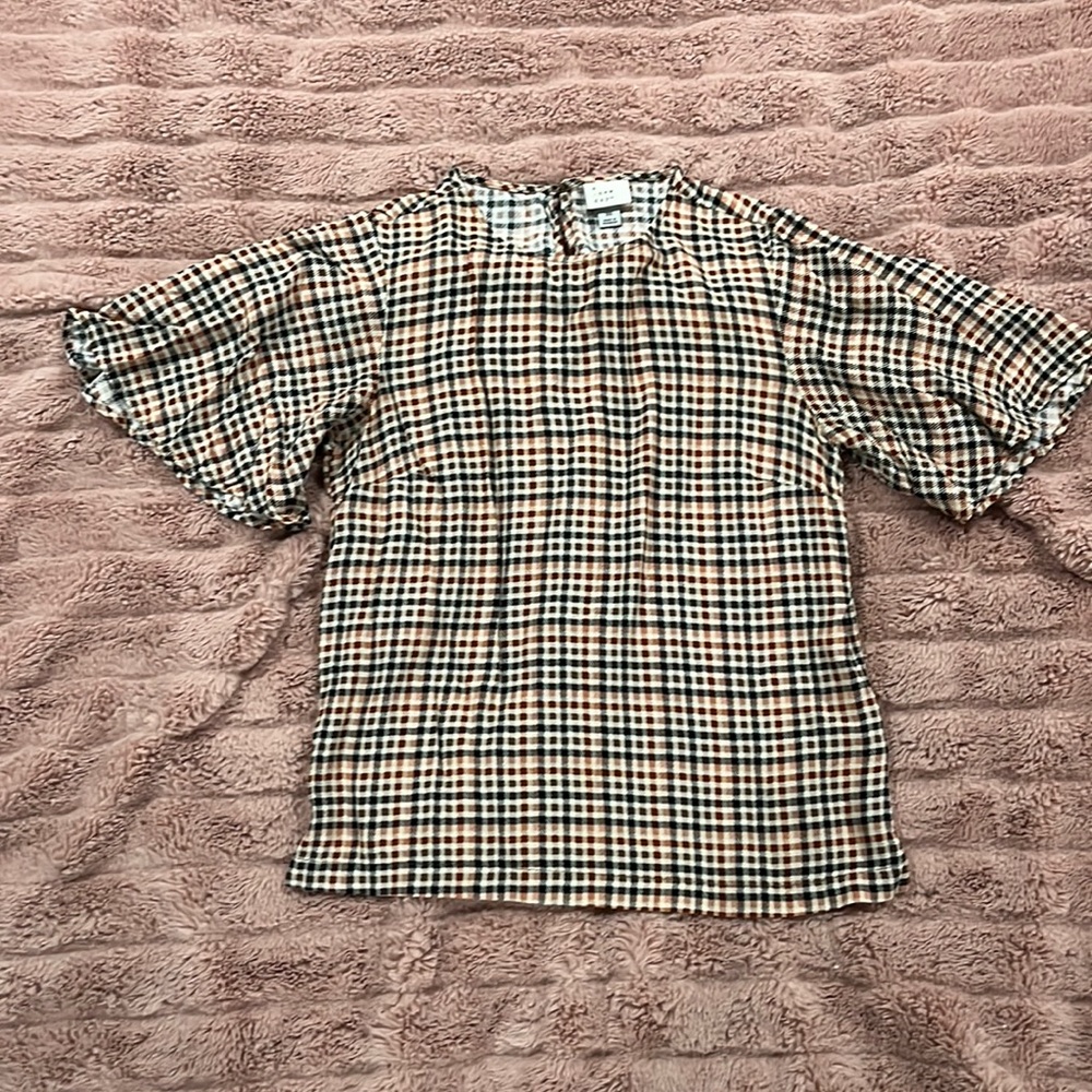Fall Plaid Flowy Short Sleeve Top